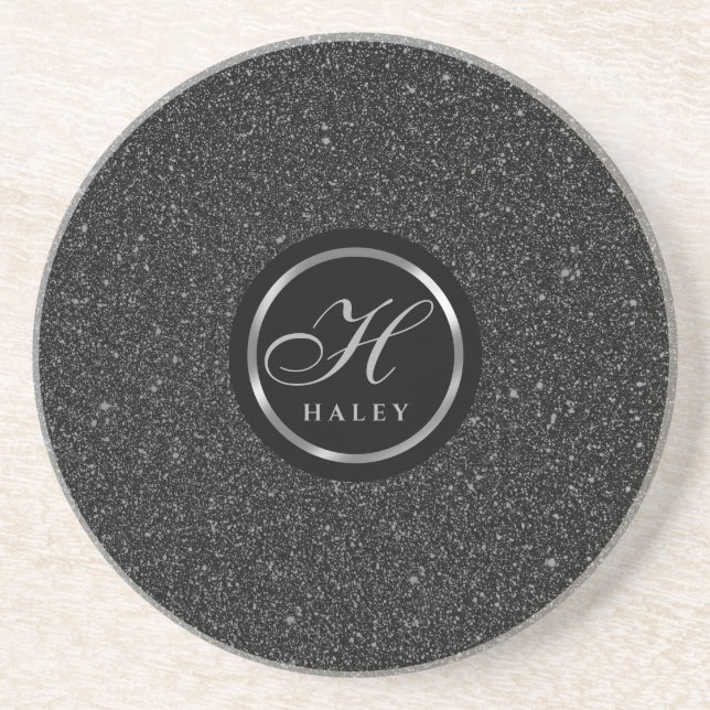 Luxuriöse Schwarze Glitzern Glitzer Mit Monogramm  Getränkeuntersetzer (Vorne)