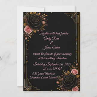 Luxuriöse schwarze Gold- und Rosé-Hochzeitseinladu Einladung