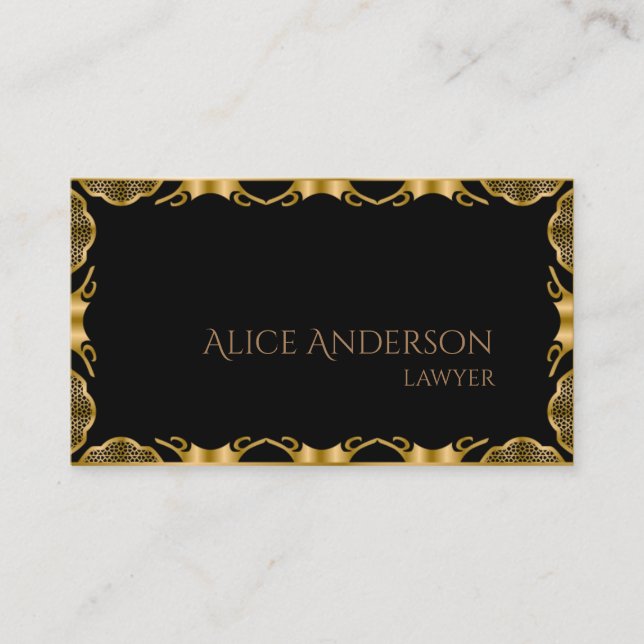 Luxuriöse schwarze goldene elegante Anwaltskarte B Visitenkarte (Vorderseite)