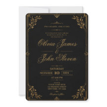 Luxuriöse schwarze & goldene Hochzeits-Einladung