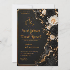 Luxuriöse schwarze Goldene Hochzeitseinladungsvorl Einladung
