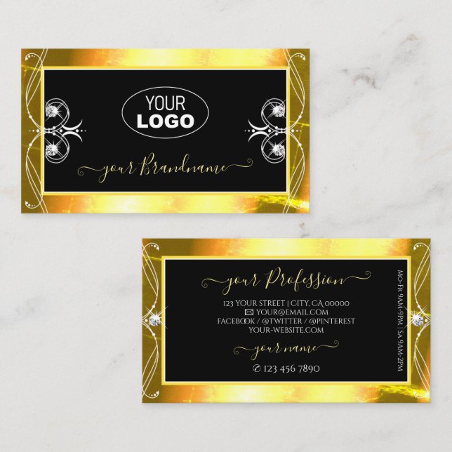 Luxuriöse schwarze goldene Schmuckstücher hinzufüg Visitenkarte (Vorne/Hinten)
