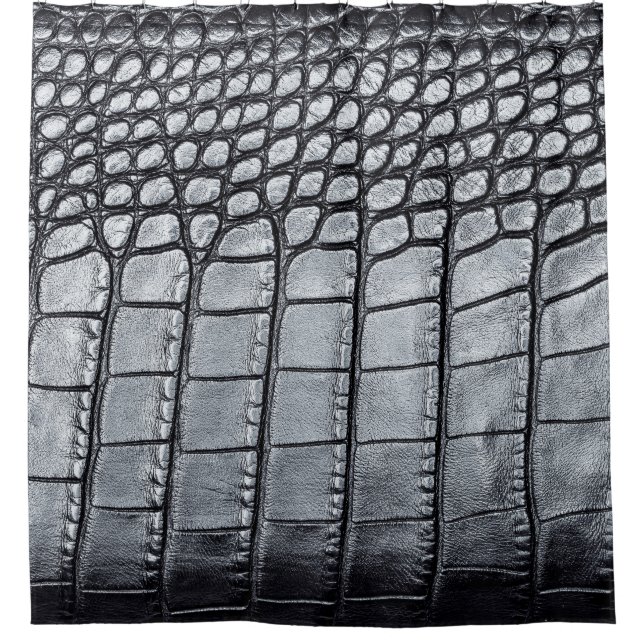 Luxuriöse schwarze Krokodilhaut Textur Duschvorhang (Vorderseite)