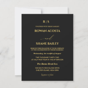 Luxuriöse schwarze und goldene Hochzeitseinladung RSVP Karte