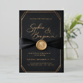Luxuriöse schwarze und goldene Hochzeitseinladungs Folieneinladung