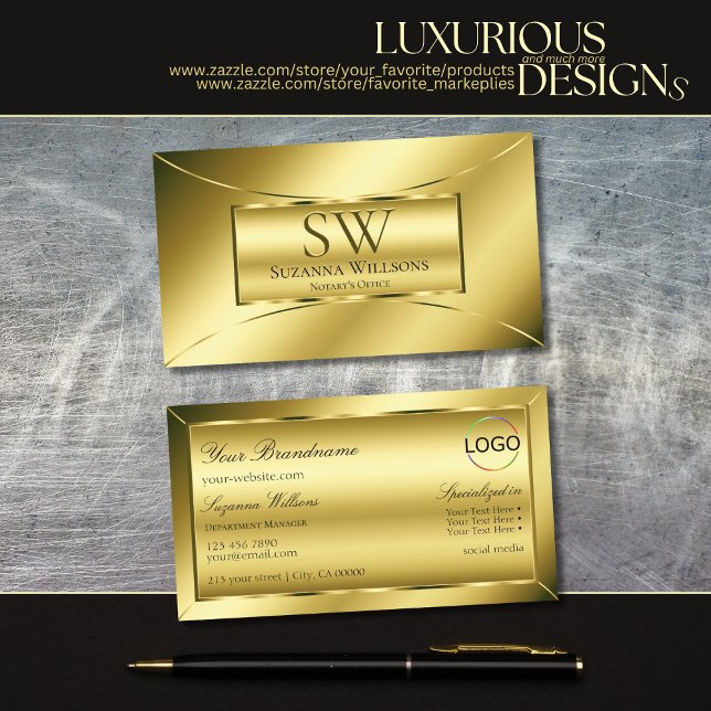 Luxuriöse Shimmery Gold mit Monogram und Logo Visitenkarte (Von Creator hochgeladen)