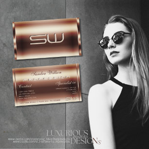 Luxuriöse Shimmery Rose Golden Imitats 3D Monogram Visitenkarte