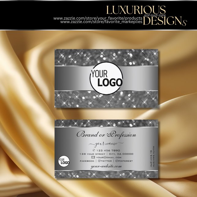 Luxuriöse Silber Glitzer Luminous Stars und Logo C Visitenkarte (Von Creator hochgeladen)