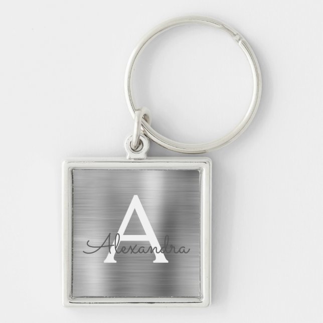 Luxuriöse Silber-Imitate Edelstahl-Monogramm Schlüsselanhänger (Vorne)
