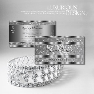 Luxuriöse silberfarbene Glitzer Stars mit Monogra Visitenkarte