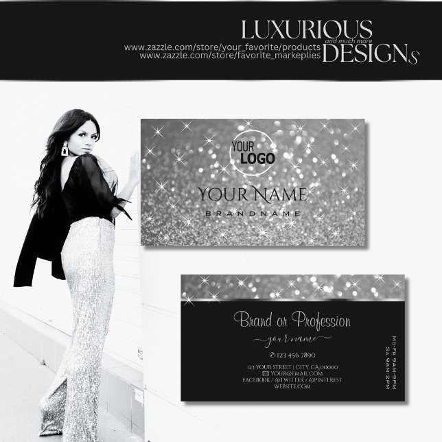 Luxuriöse silberne Glitzer-Leuchtsteine und -Logo Visitenkarte (Von Creator hochgeladen)
