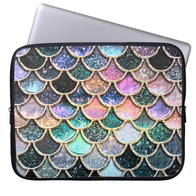 Luxuriöse silberne Glitzer Mermaid Scales Laptopschutzhülle (Vorderseite)