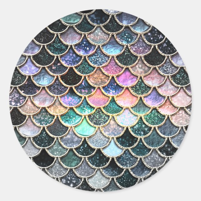 Luxuriöse silberne Glitzer Mermaid Scales Runder Aufkleber (Vorderseite)