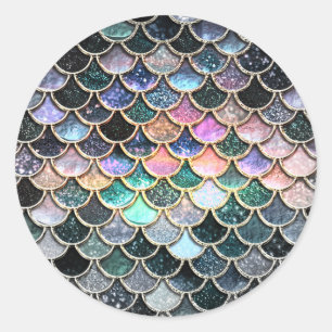 Luxuriöse silberne Glitzer Mermaid Scales Runder Aufkleber