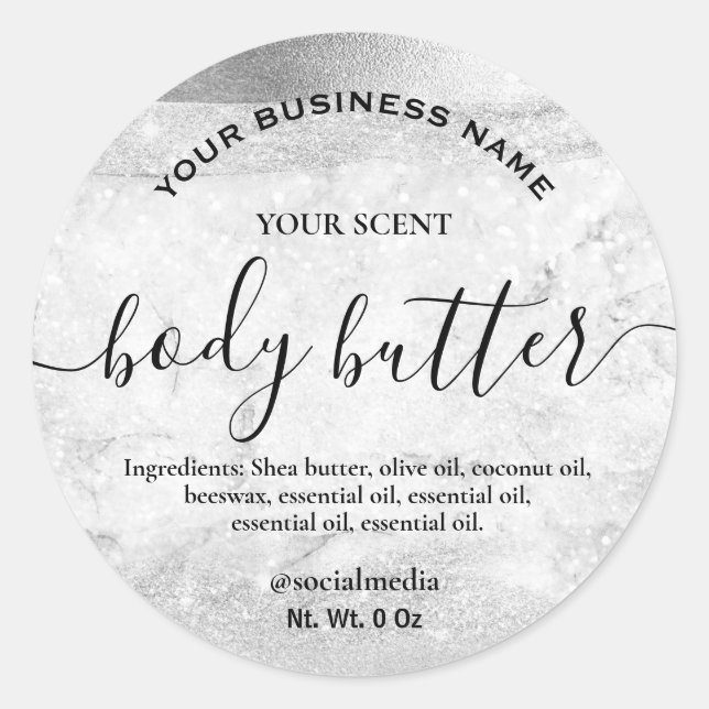 Luxuriöse Silver Body Butter Labels Runder Aufkleber (Vorderseite)