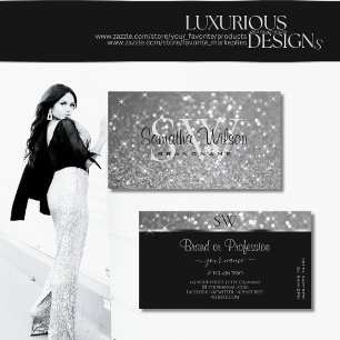 Luxuriöse Silver Glitzer Luminous Stars Initials Visitenkarte