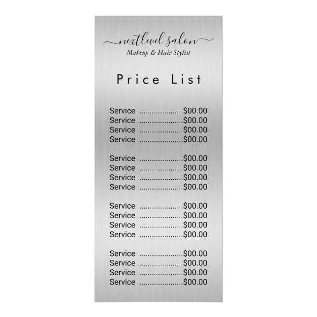 Luxuriöse Silver Glitzer Salon Rack Card Werbekarte (Vorne)