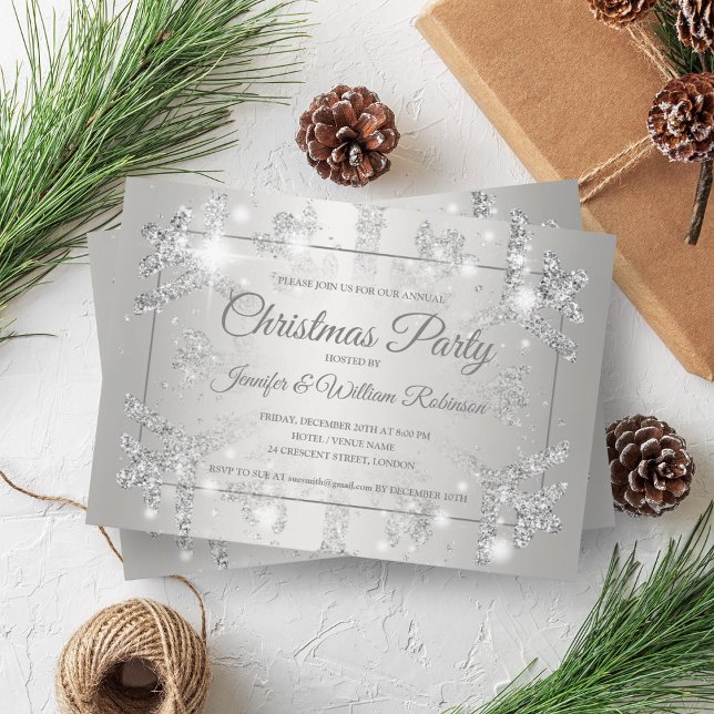 Luxuriöse Silver Glitzer Snow Xmas Feiertage Party Einladung (Luxurious Silver Glitter Snow Xmas Holiday Party Invitation)