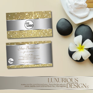 Luxuriöse Silver Gold Glitzer Spark Stars und Logo Visitenkarte