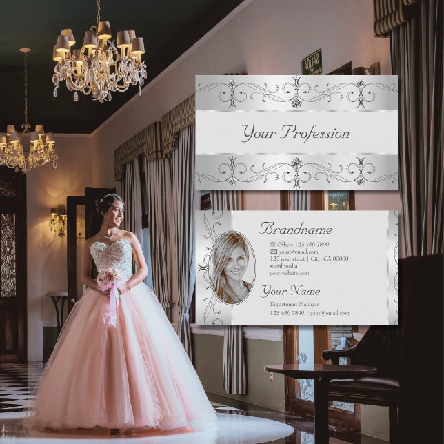 Luxuriöse Silver Gray Verziert Borders Jewels hinz Visitenkarte (Von Creator hochgeladen)