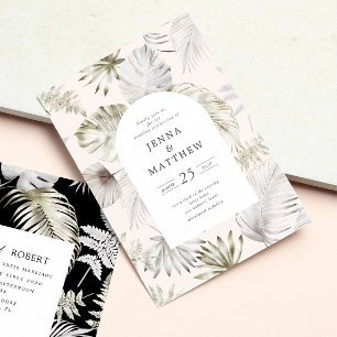 Luxuriöse Silver Tropical Foliage Wedding Einladung