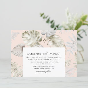 Luxuriöse Silver Tropical Foliage Wedding Einladung
