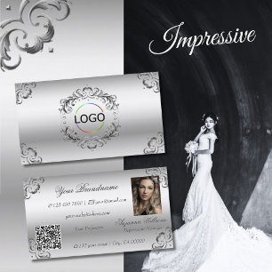 Luxuriöse Silver Verziert Deco Logo Foto und QR Co Visitenkarte