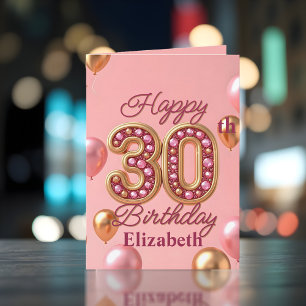 Luxuriöse Sparkling Gold und Pink 30. Geburtstag Karte