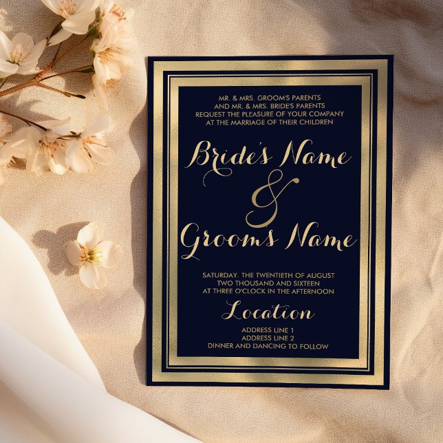 Luxuriöse stilvolle moderne marineblaue GoldWeddin Einladung (Luxury stylish modern navy blue gold Wedding )