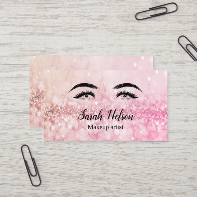  Luxuriöse Sweet Pink Funkelnd Makeup Business Car Visitenkarte (Vorderseite/Rückseite Beispiel)