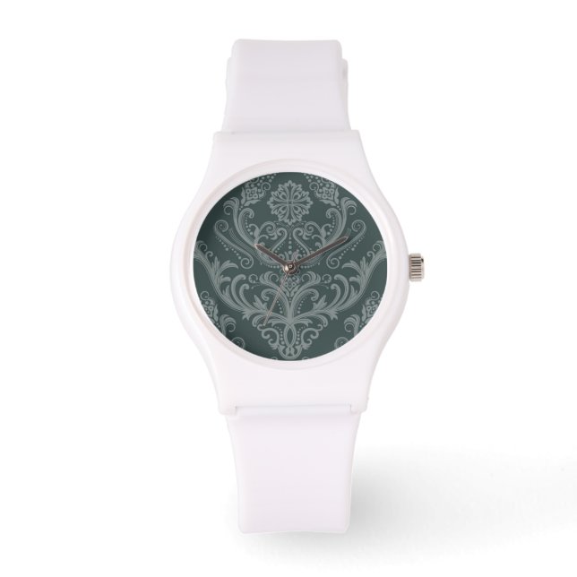 Luxuriöse Tapete aus grünem Blumenmotiv Armbanduhr (Vorderseite)