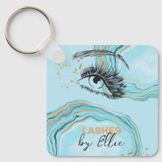 Luxuriöse Teal Gold Marmor Wimpernverlängerung Qr Schlüsselanhänger