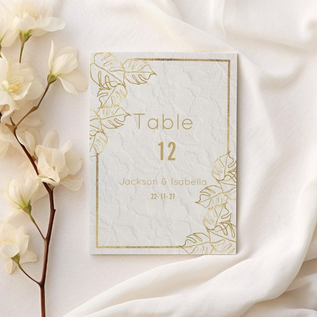 Luxuriöse Tischnummer mit weißem Goldgold (Luxury white gold French floral lace Table Number)