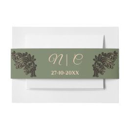 Luxuriöse Traditionelles Sage Green & Gold Metalli Einladungsbanderole