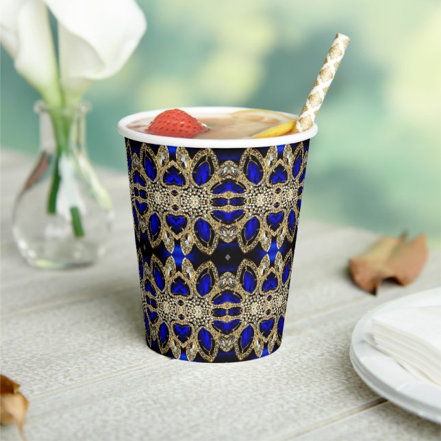 Luxuriöse Trendy Stylish Gold Türkise Cobalt Blue Pappbecher (In Situ)