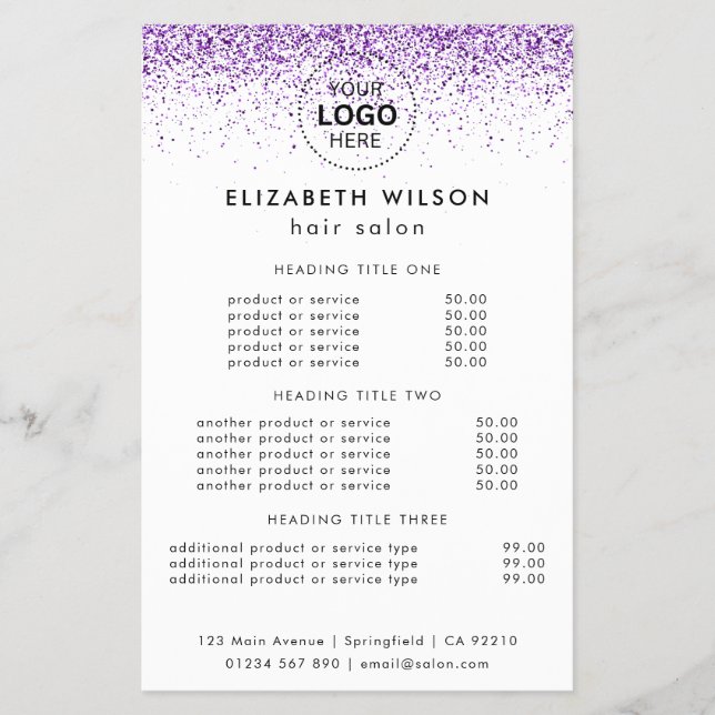 Luxuriöse Tropfen Glitzer lila Salon Flyer (Vorne)