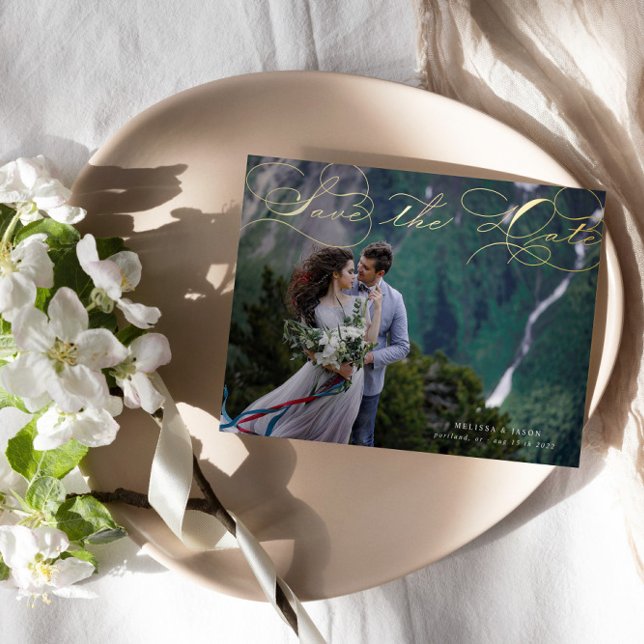 Luxuriöse Typografie Save the Date Foil Einladung (Von Creator hochgeladen)