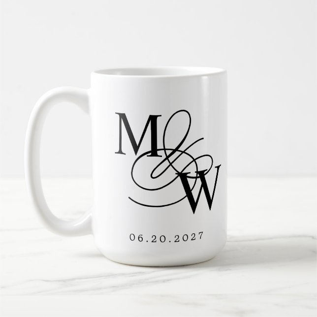 Luxuriöse Typografie Wedding Monogram Kaffeetasse (Links)