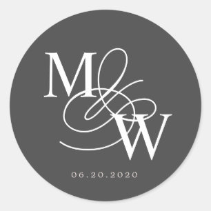Luxuriöse Typografie Wedding Monogram Runder Aufkleber