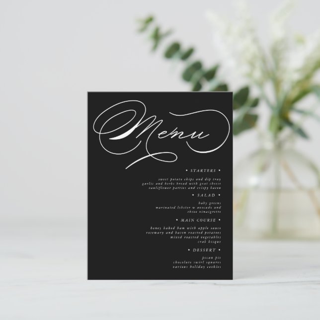 Luxuriöse Typografy Wedding Menu Card Einladung (Stehend Vorderseite)