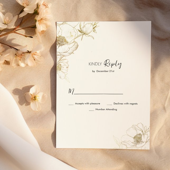 Luxuriöse UAWG aus weißer Goldperle Einladung (Luxury simple white gold peony floral RSVP)