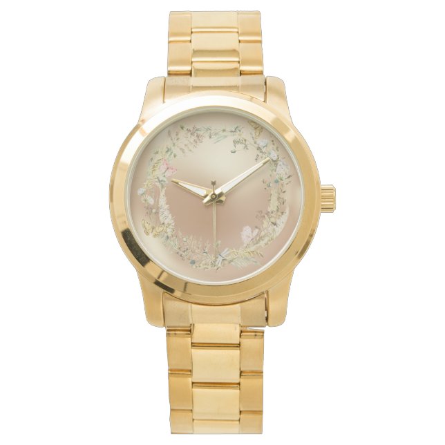 Luxuriöse Uhr, Blume Muster, Perlenuntergrund Armbanduhr (Vorderseite)