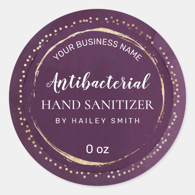 Luxuriöse, vergoldete, Lila Hand Sanitizer Labels Runder Aufkleber (Vorderseite)