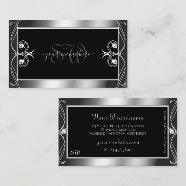 Luxuriöse Verziert Black Silver Sparkle Jewels Ini Visitenkarte (Vorne/Hinten)