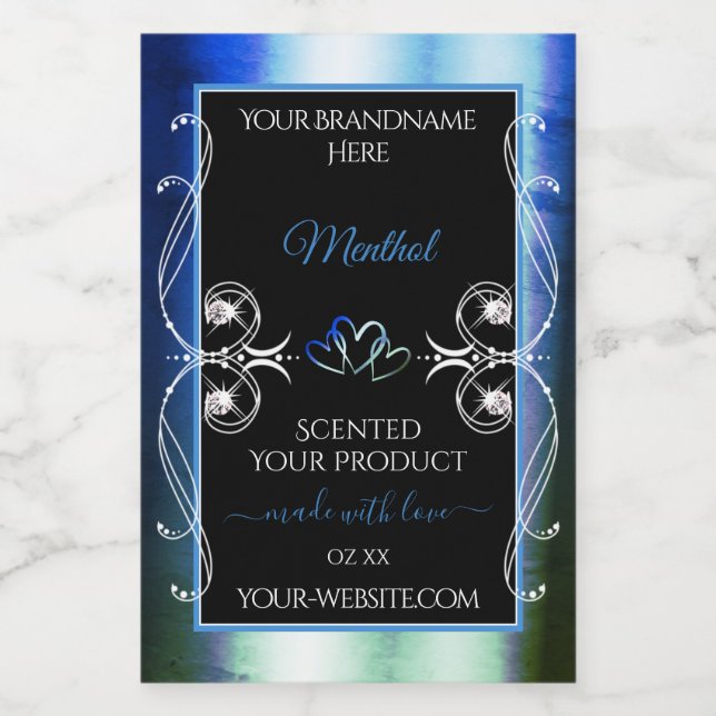 Luxuriöse Verziert Blue Aquamarin Black Product La Lebensmitteletikett (Einzelnes Label)