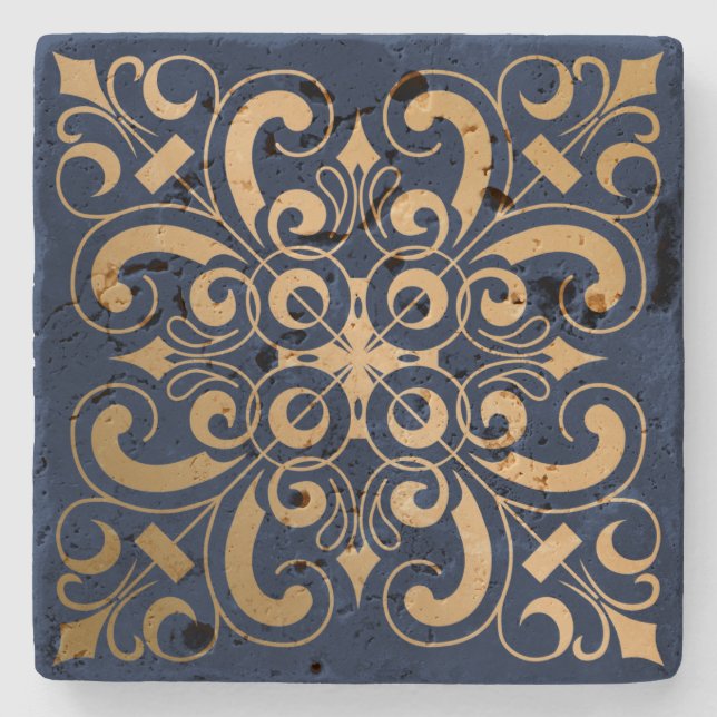 Luxuriöse Verziert Gold Navy Steinuntersetzer (Vorderseite)