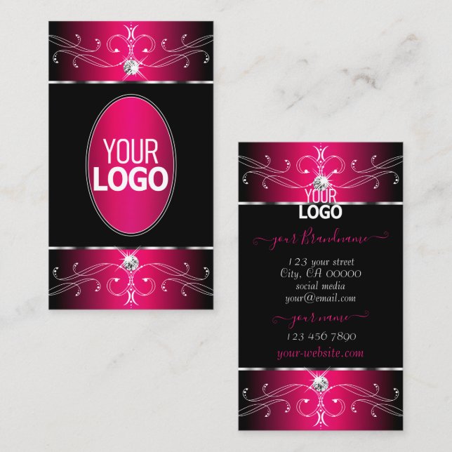Luxuriöse Verzierte Ornamente in Schwarz und Rosa  Visitenkarte (Vorne/Hinten)