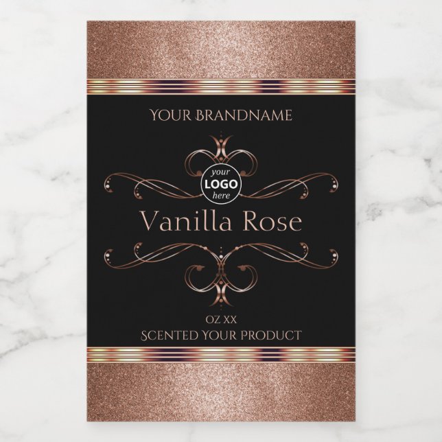 Luxuriöse Verzierte Rosegold Black Product Labels  Lebensmitteletikett (Einzelnes Label)