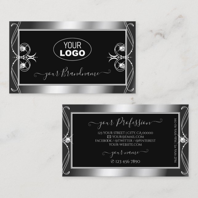 Luxuriöse Verzierte schwarze Silberschmuck-Logo hi Visitenkarte (Vorne/Hinten)