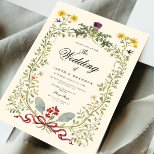 Luxuriöse viktorianische botanische Hochzeit Einladung